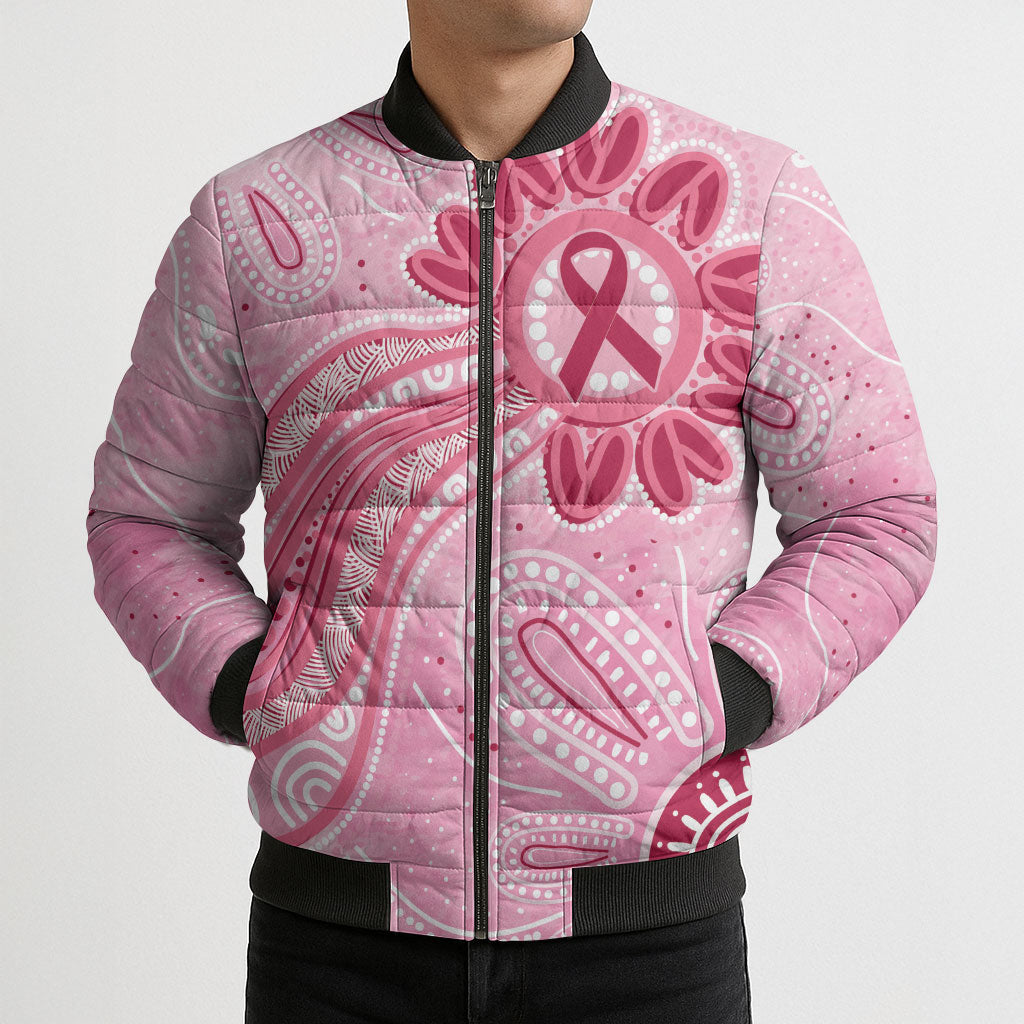 First Nation Aboriginal Dot Arts Bomber Puffer Jacket Think Pink