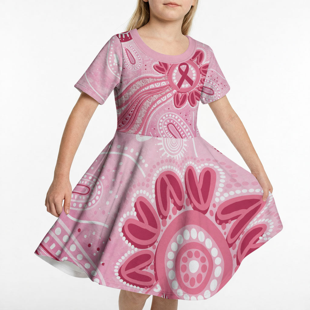 First Nation Aboriginal Dot Arts Kid Short Sleeve Dress Think Pink