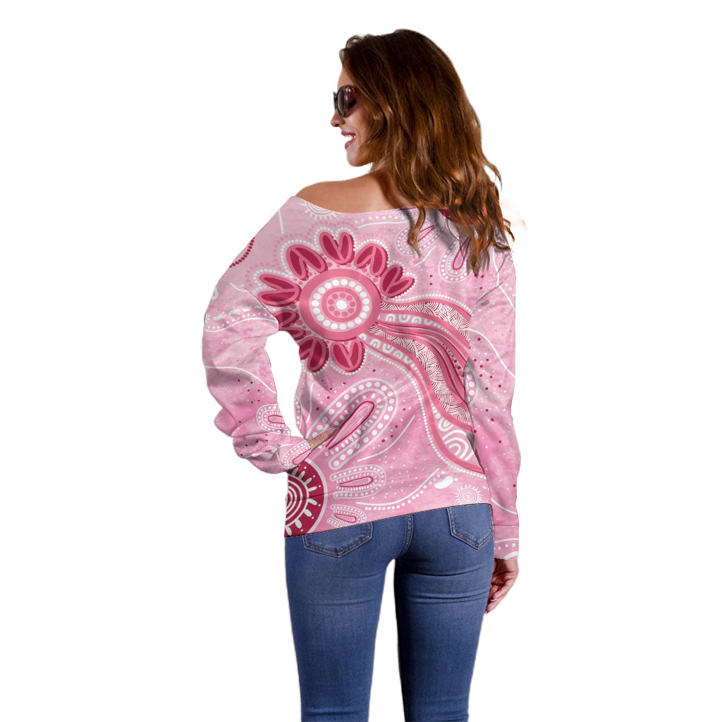 First Nation Aboriginal Dot Arts Off Shoulder Sweater Think Pink