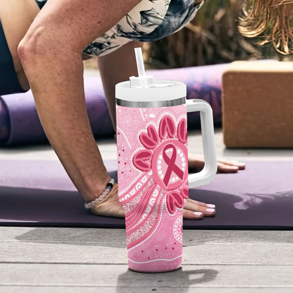 First Nation Aboriginal Dot Arts Tumbler With Handle Think Pink