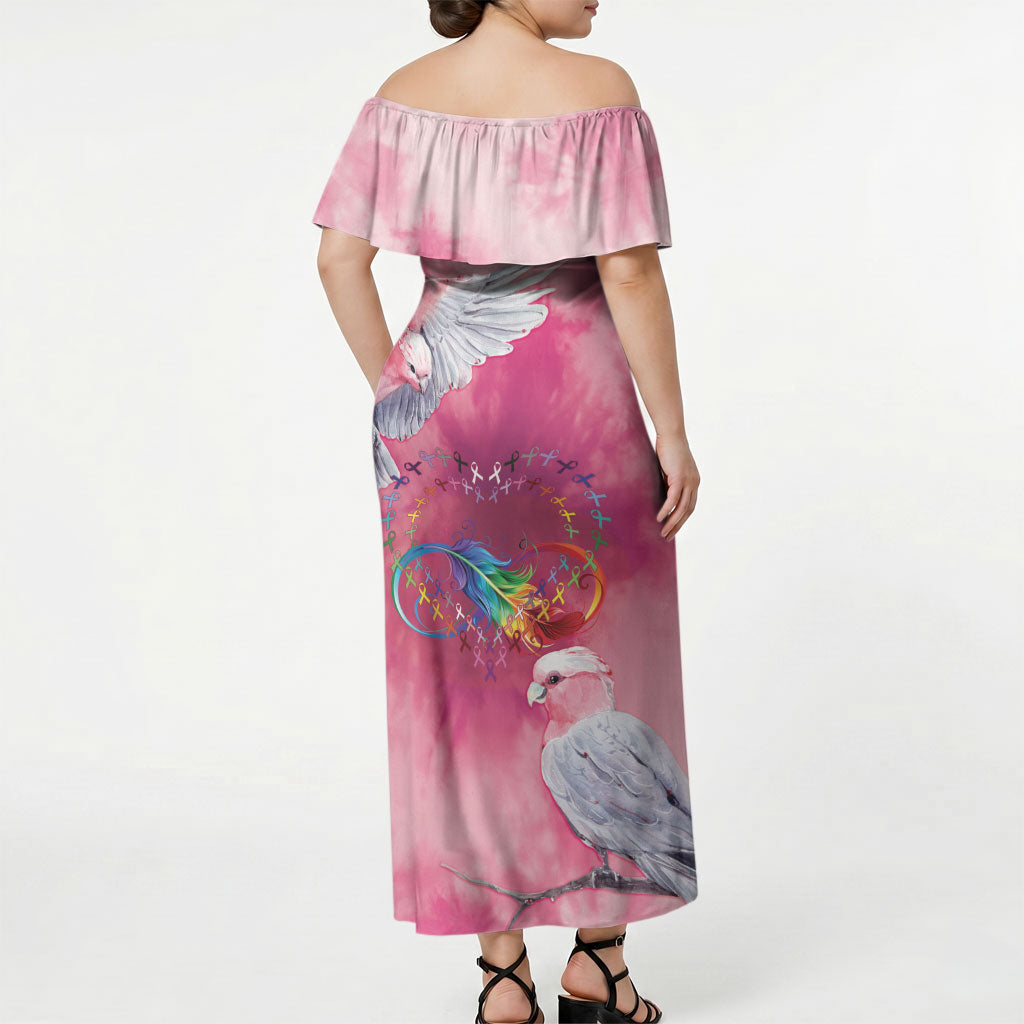 Australia Fight Cancer In All Colors Off Shoulder Maxi Dress Galah Pink Tie Dye
