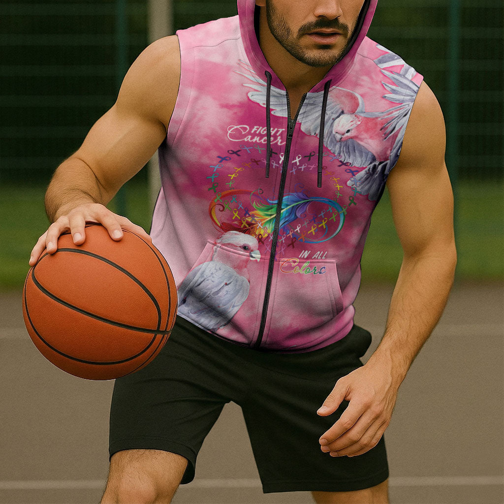 Australia Fight Cancer In All Colors Sleeveless Zip Hoodie Galah Pink Tie Dye