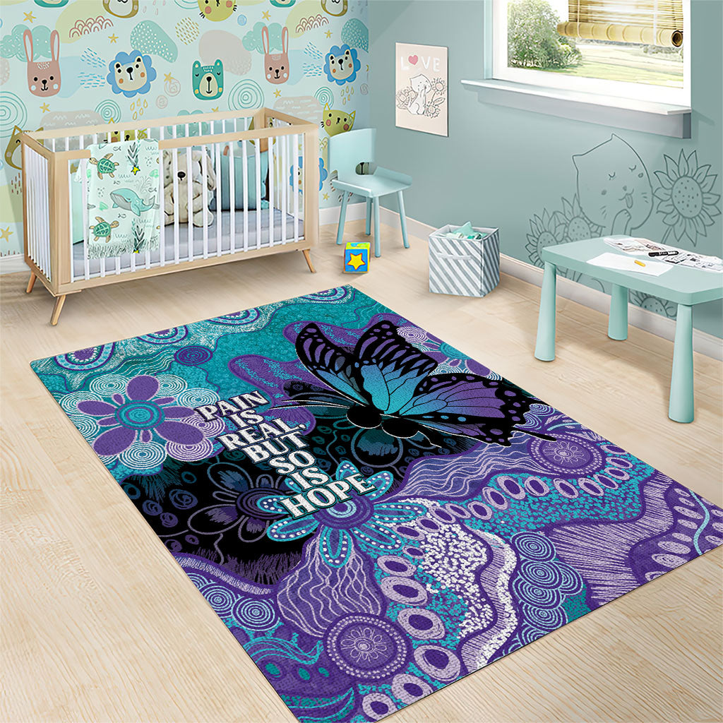 Australia Indigenous Teal Purple Contemporary Aboriginal Art Area Rug Hope Is Real