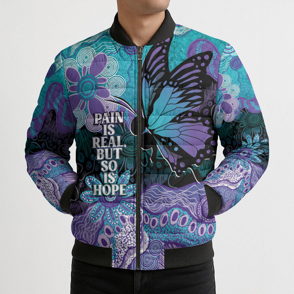 Australia Indigenous Teal Purple Contemporary Aboriginal Art Bomber Puffer Jacket Hope Is Real