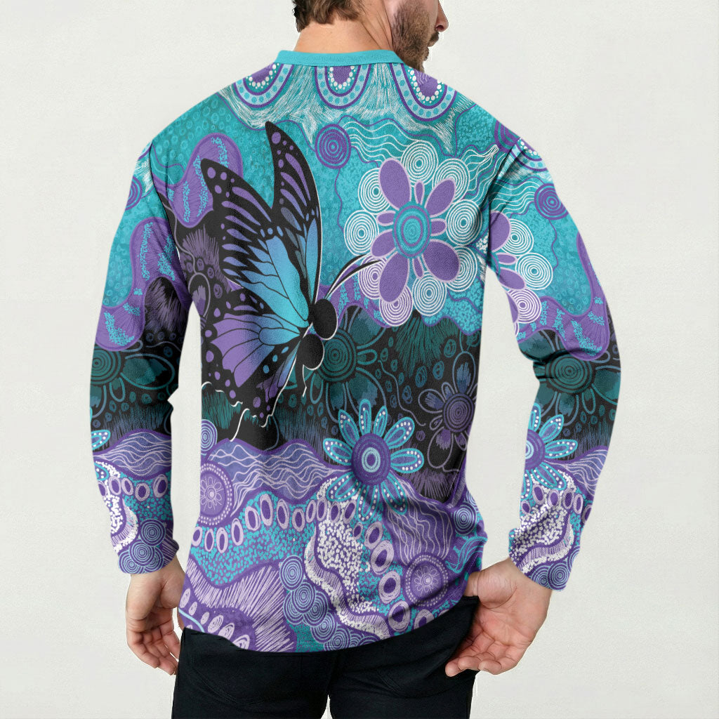 Australia Indigenous Teal Purple Contemporary Aboriginal Art Button Sweatshirt Hope Is Real