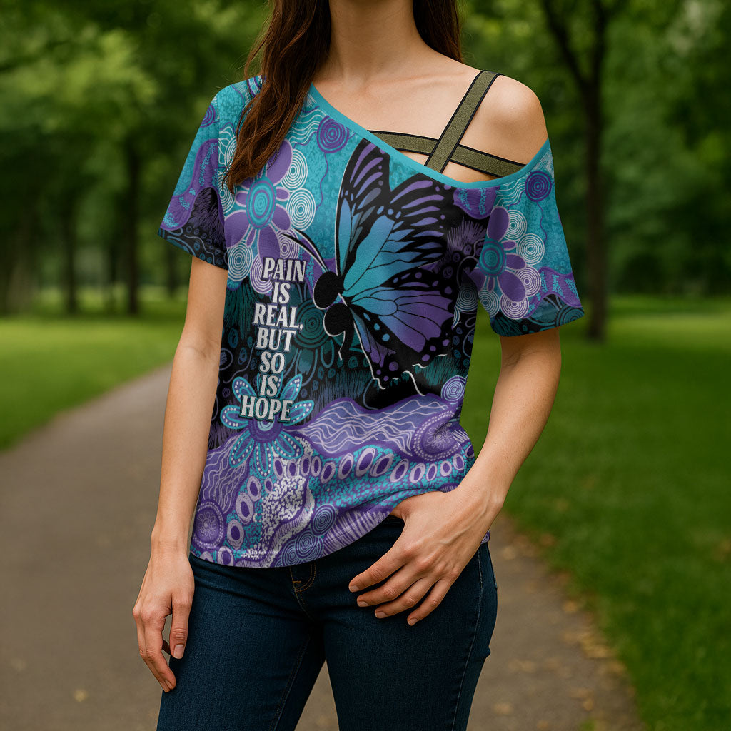 Australia Indigenous Teal Purple Contemporary Aboriginal Art Cross Shoulder Shirt Hope Is Real