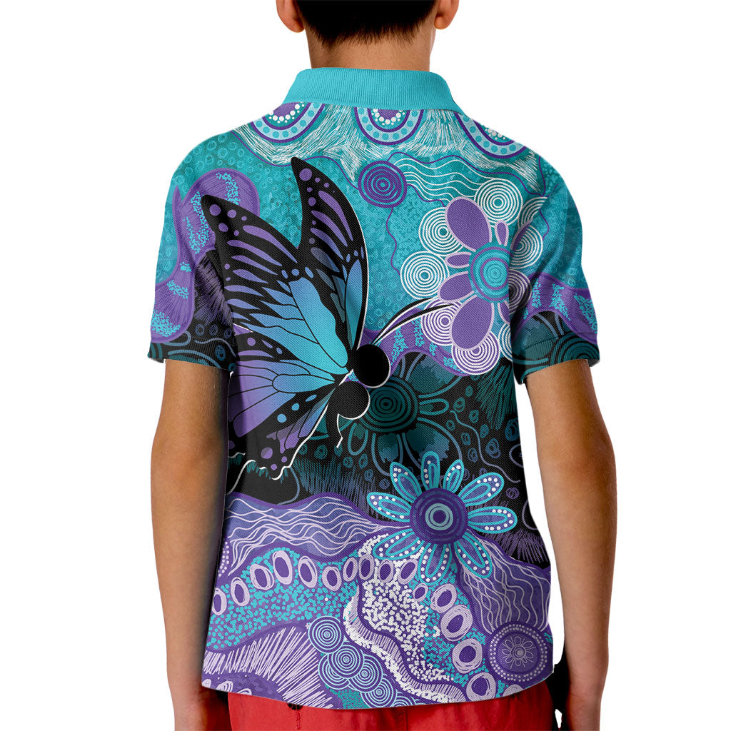 Australia Indigenous Teal Purple Contemporary Aboriginal Art Kid Polo Shirt Hope Is Real