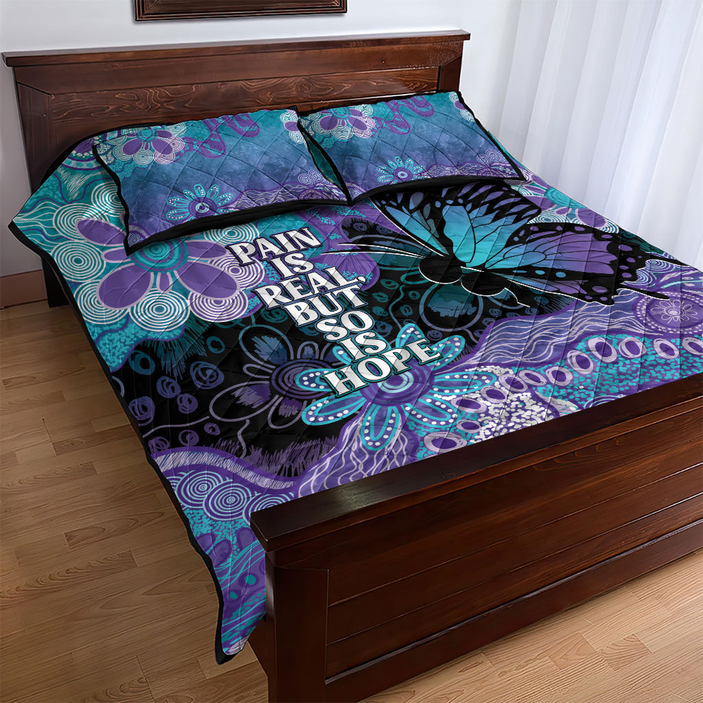 Australia Indigenous Teal Purple Contemporary Aboriginal Art Quilt Bed Set Hope Is Real