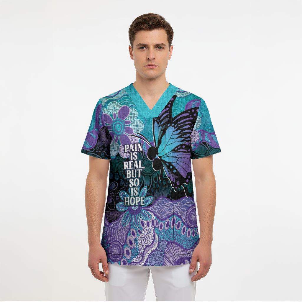 Australia Indigenous Teal Purple Contemporary Aboriginal Art Scrub Top Hope Is Real