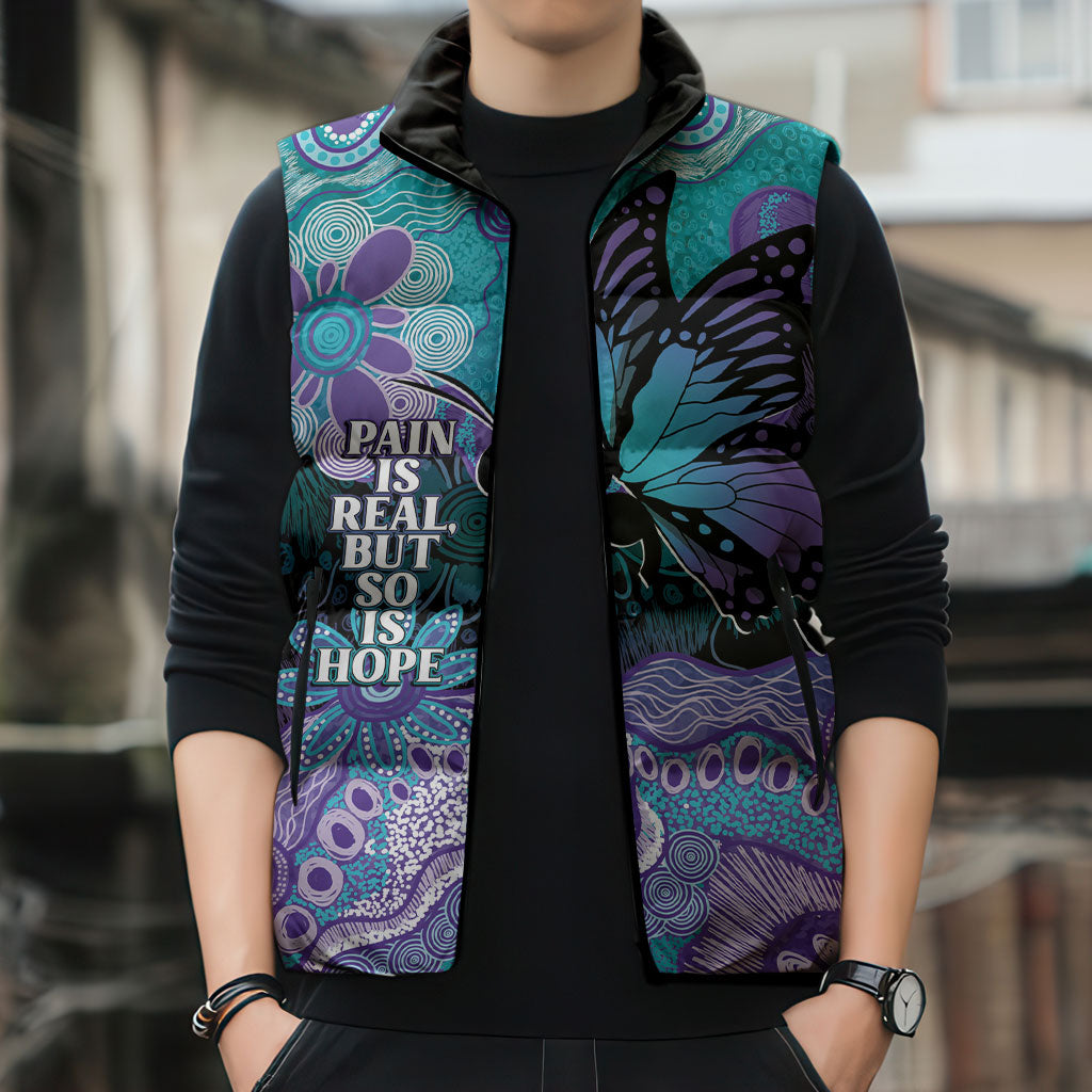 Australia Indigenous Teal Purple Contemporary Aboriginal Art Sleeveless Puffer Jacket Hope Is Real