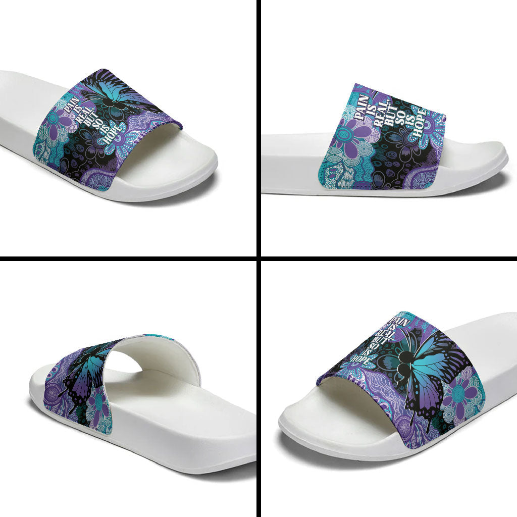 Australia Indigenous Teal Purple Contemporary Aboriginal Art Slide Sandals Hope Is Real
