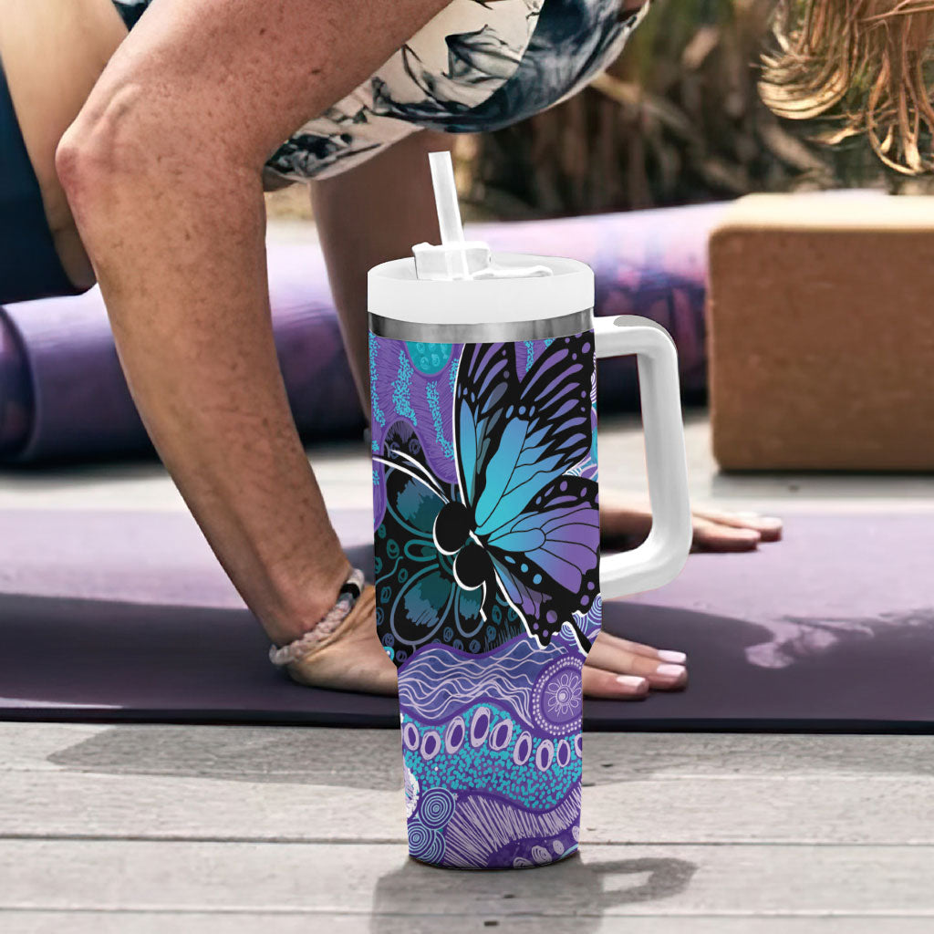 Australia Indigenous Teal Purple Contemporary Aboriginal Art Tumbler With Handle Hope Is Real