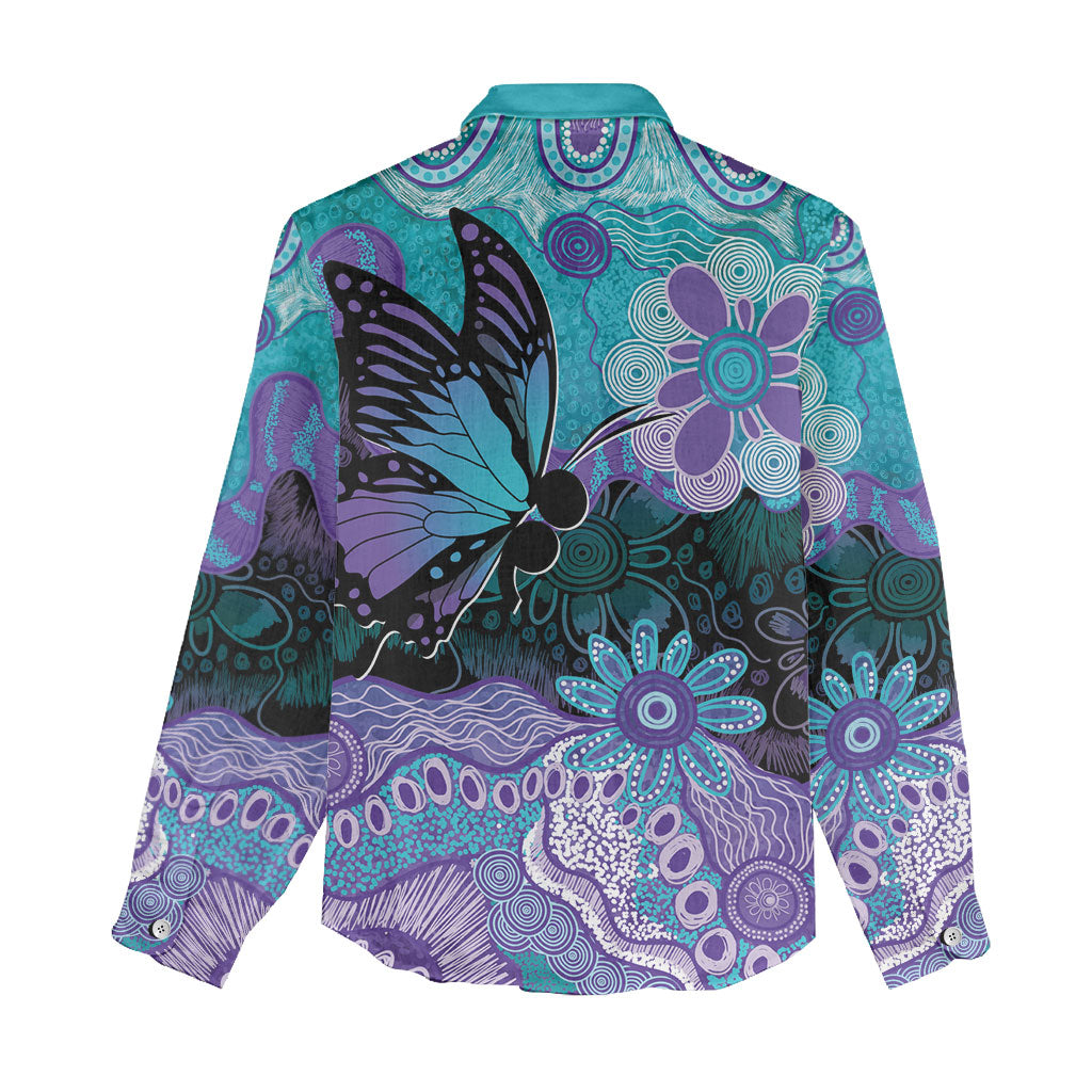 Australia Indigenous Teal Purple Contemporary Aboriginal Art Women Casual Shirt Hope Is Real