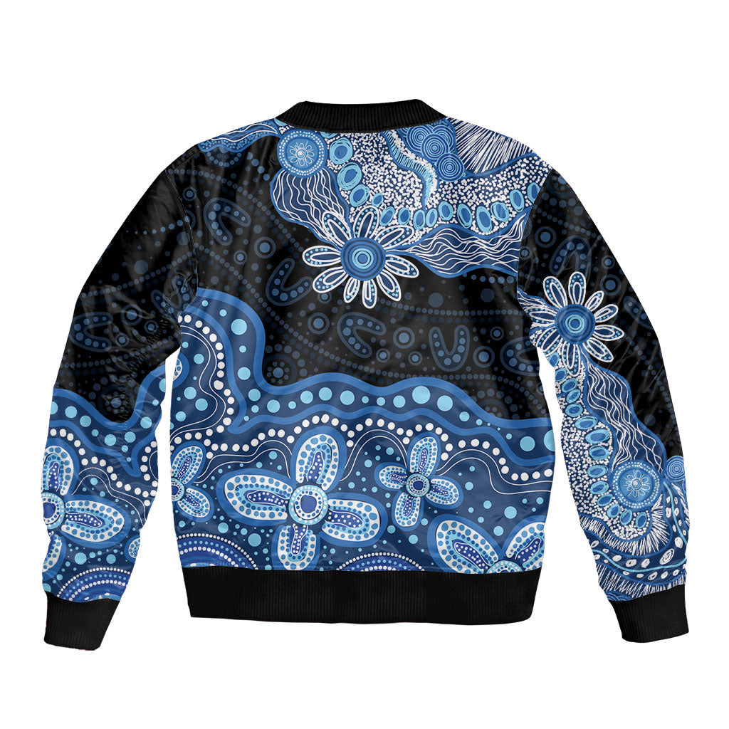 Prostate Cancer Month Aussie Indigenous Bomber Jacket Blue Ribbon Aboriginal Arts