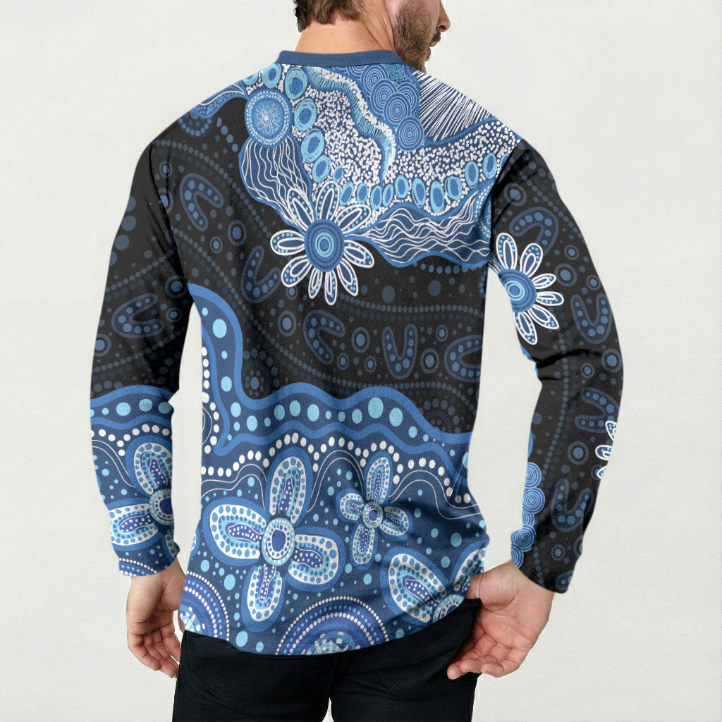 Prostate Cancer Month Aussie Indigenous Button Sweatshirt Blue Ribbon Aboriginal Arts