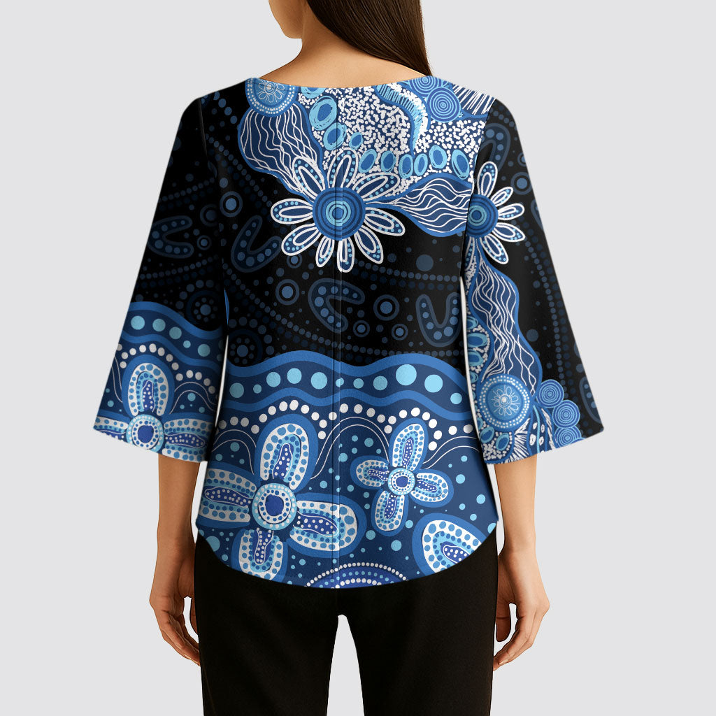 Prostate Cancer Month Aussie Indigenous Kimono Sleeve Blouse Blue Ribbon Aboriginal Arts