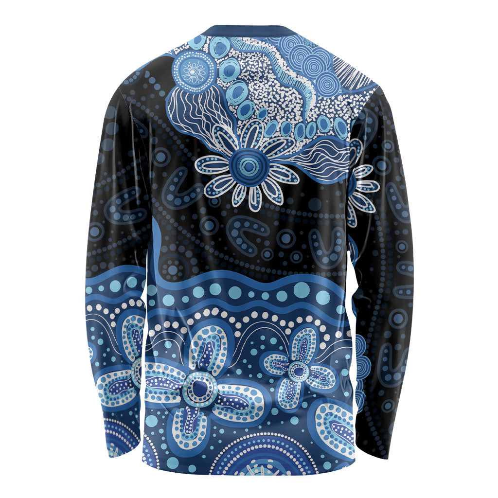 Prostate Cancer Month Aussie Indigenous Long Sleeve Shirt Blue Ribbon Aboriginal Arts