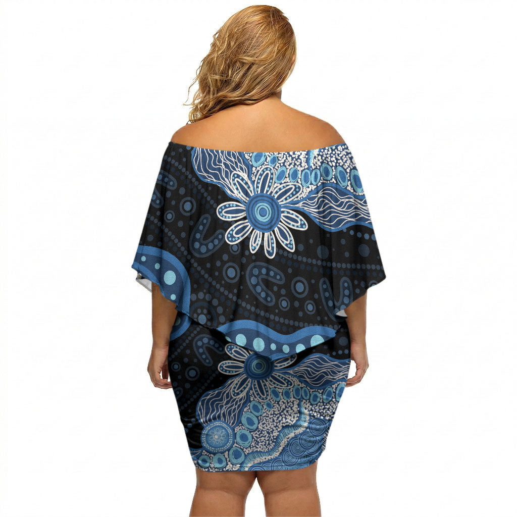 Prostate Cancer Month Aussie Indigenous Off Shoulder Short Dress Blue Ribbon Aboriginal Arts