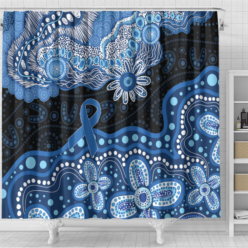 Prostate Cancer Month Aussie Indigenous Shower Curtain Blue Ribbon Aboriginal Arts