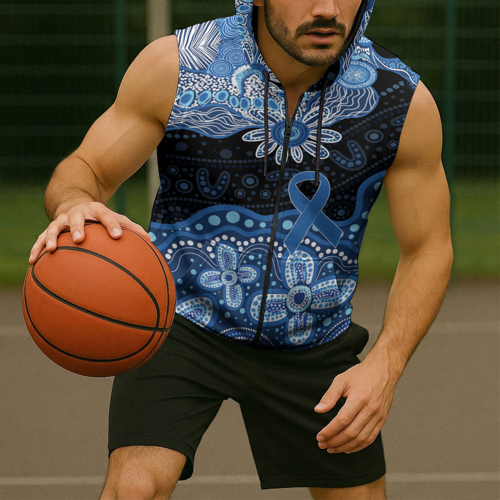 Prostate Cancer Month Aussie Indigenous Sleeveless Zip Hoodie Blue Ribbon Aboriginal Arts