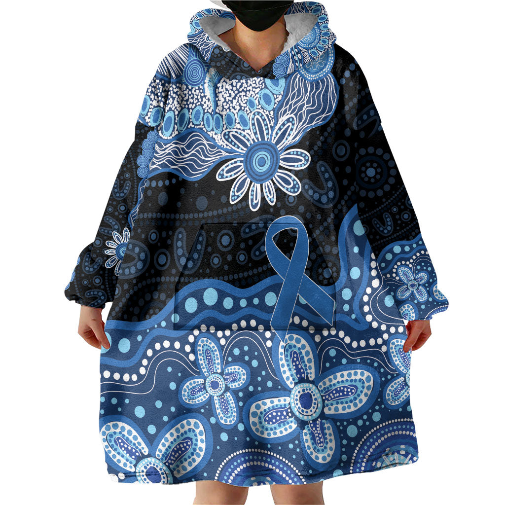 Prostate Cancer Month Aussie Indigenous Wearable Blanket Hoodie Blue Ribbon Aboriginal Arts