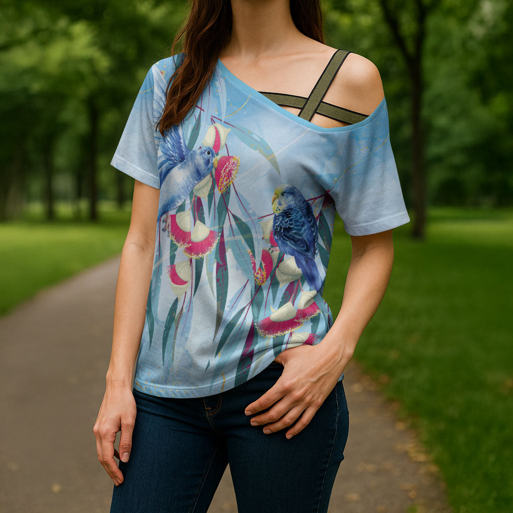 Australia Blue Budgie Marble Glaze Cross Shoulder Shirt Cancer Prevention