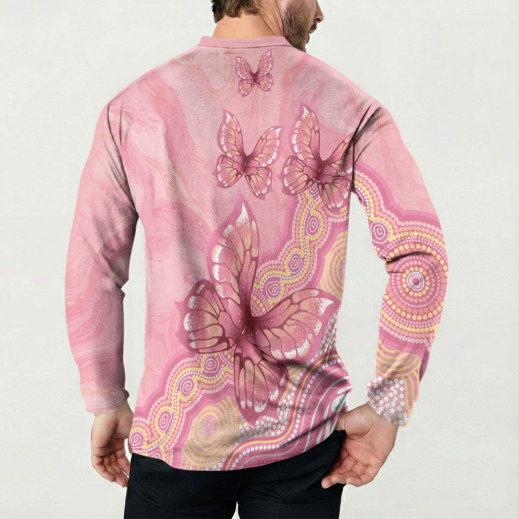 Dreamy Butterfly Collar Australia Breast Cancer Pink Button Sweatshirt Indigenous Art