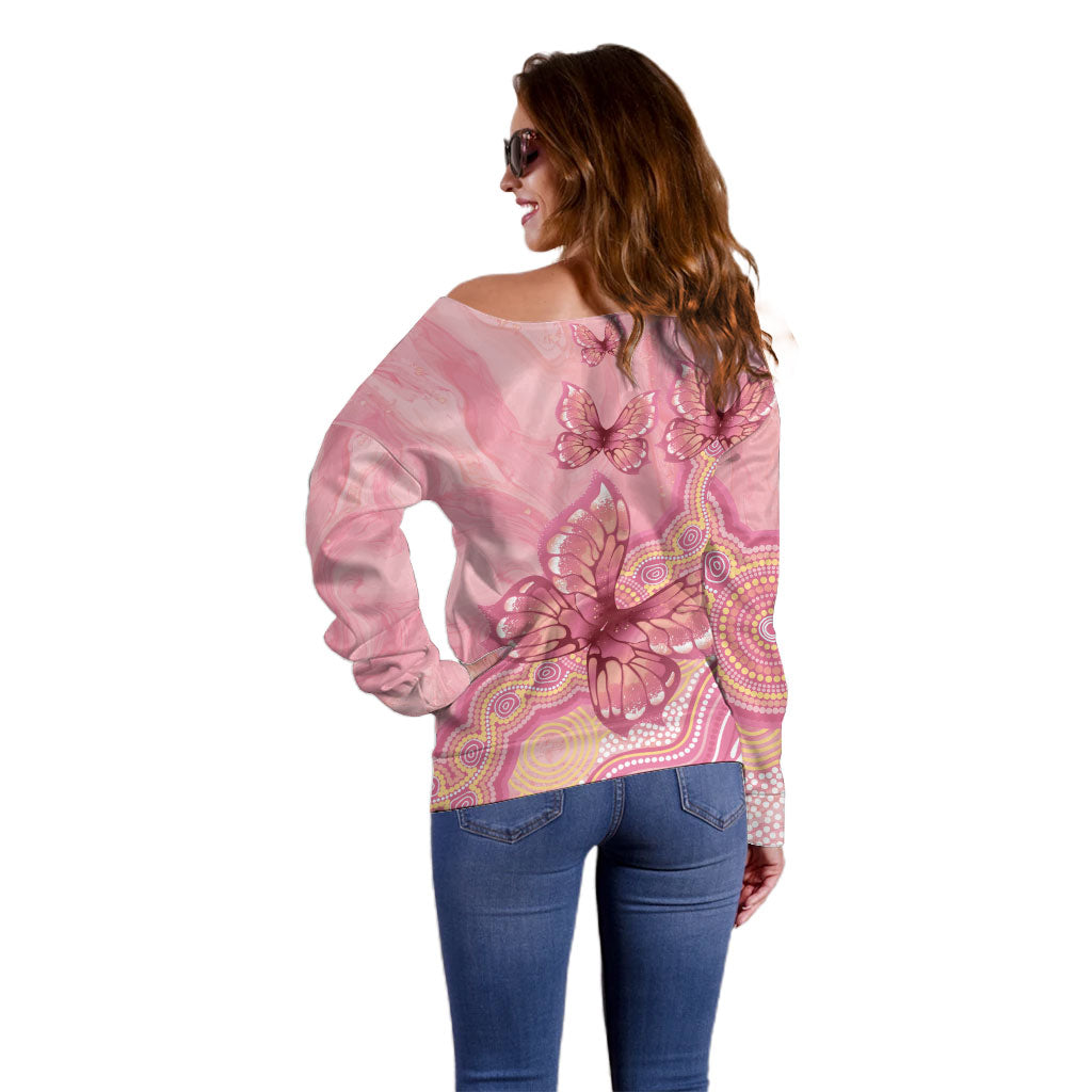 Dreamy Butterfly Collar Australia Breast Cancer Pink Off Shoulder Sweater Indigenous Art