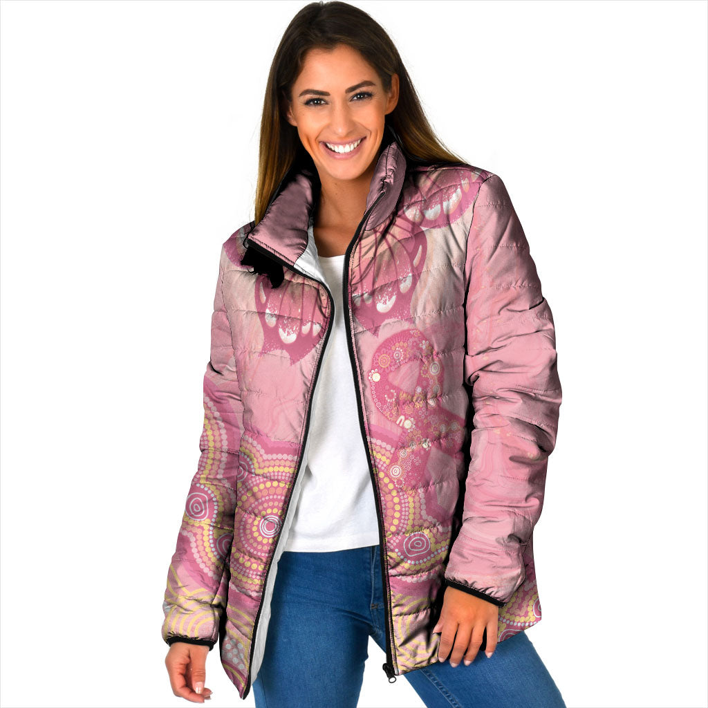 Dreamy Butterfly Collar Australia Breast Cancer Pink Padded Jacket Indigenous Art