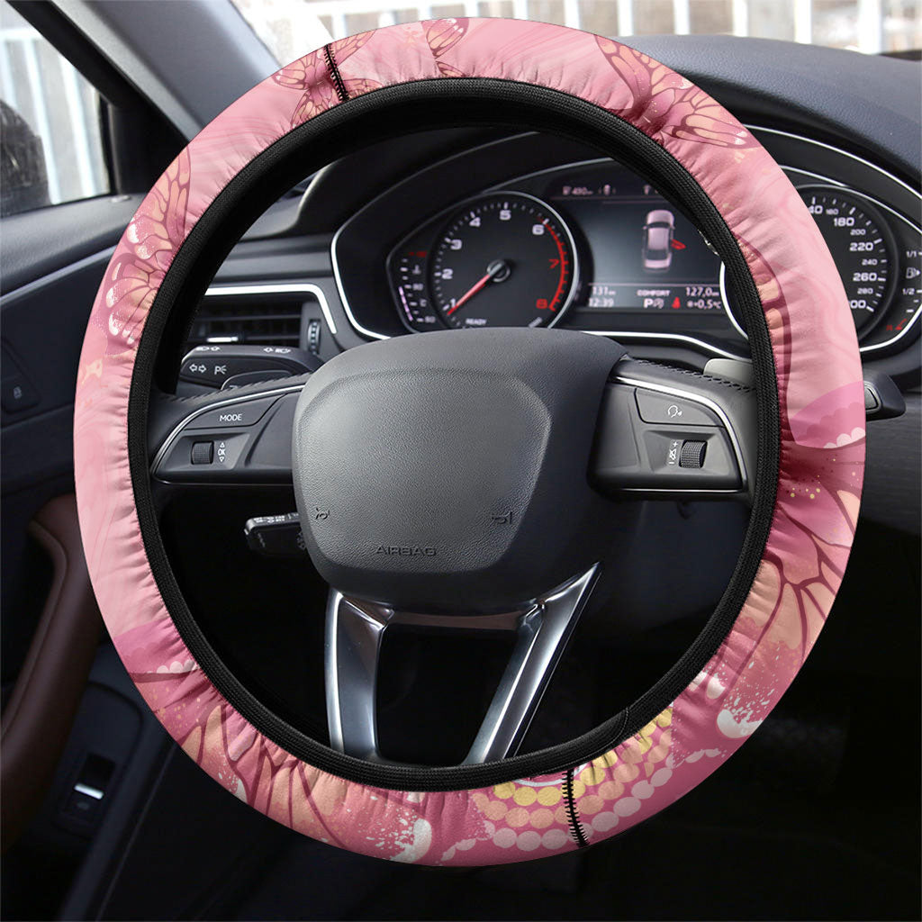Dreamy Butterfly Collar Australia Breast Cancer Pink Steering Wheel Cover Indigenous Art