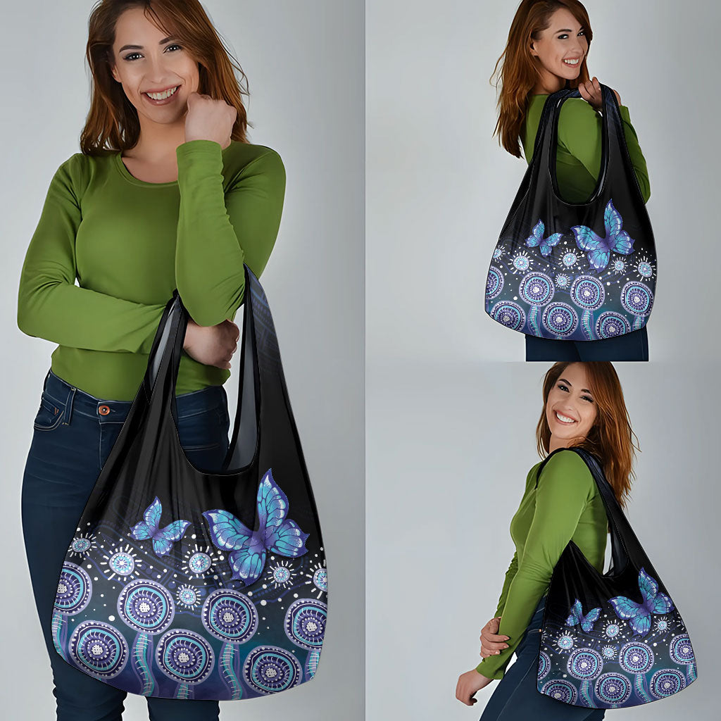 Dreamy Butterfly Collar Australia Purple Teal Hopeful Sky Grocery Bag Indigenous Aboriginal Art