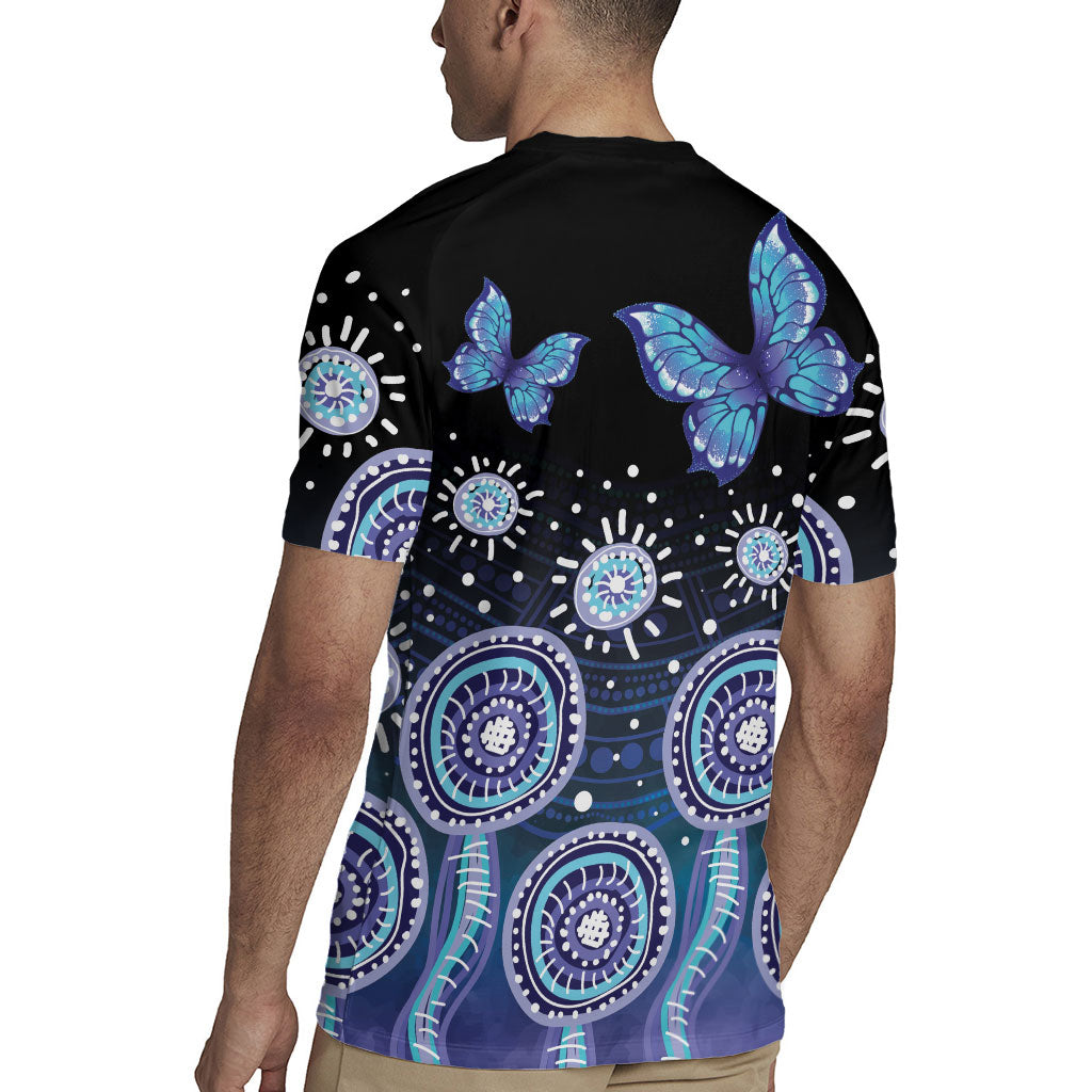 Dreamy Butterfly Collar Australia Purple Teal Hopeful Sky Rugby Jersey Indigenous Aboriginal Art