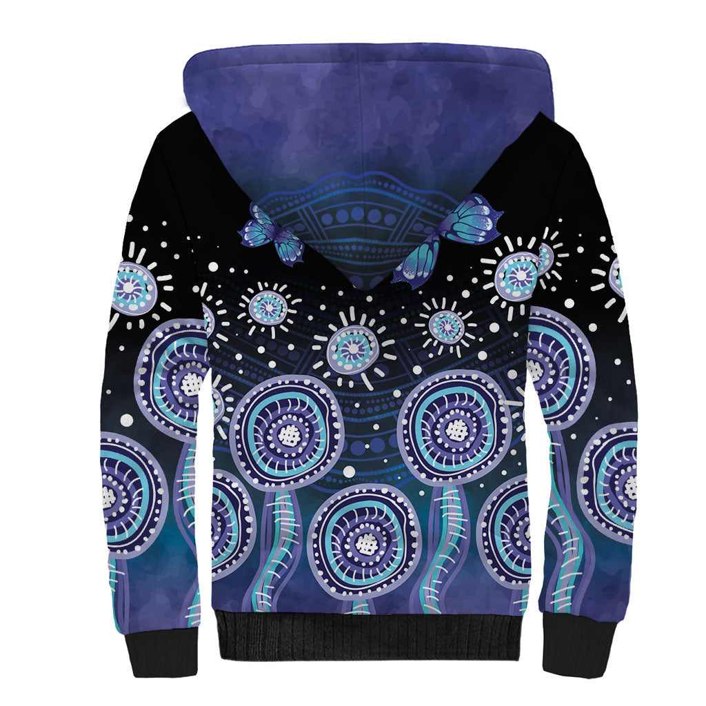 Dreamy Butterfly Collar Australia Purple Teal Hopeful Sky Sherpa Hoodie Indigenous Aboriginal Art