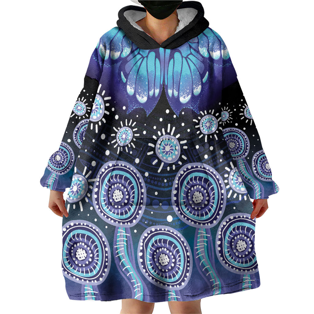 Dreamy Butterfly Collar Australia Purple Teal Hopeful Sky Wearable Blanket Hoodie Indigenous Aboriginal Art