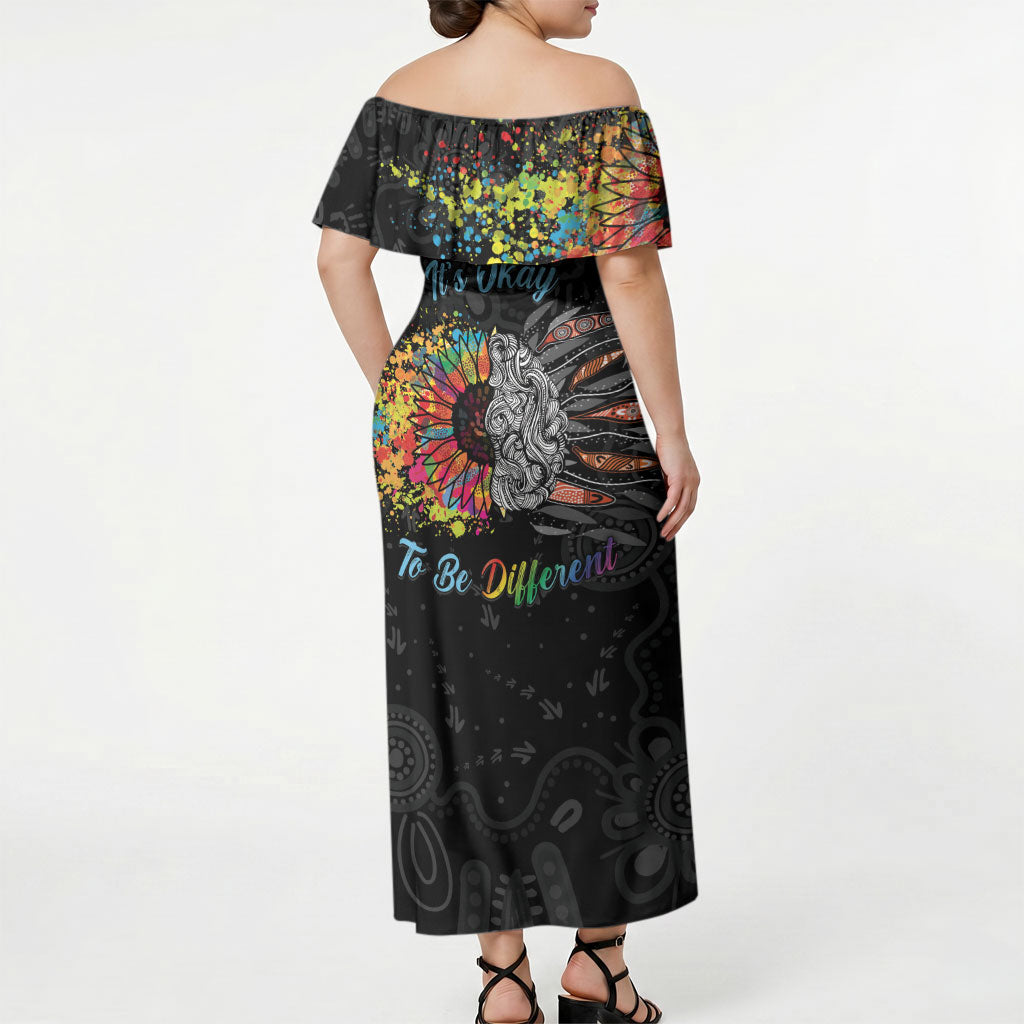 Australia Aboriginal Off Shoulder Maxi Dress Autism It's Okay To Be Different