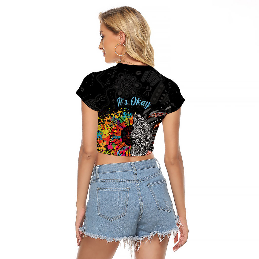 Australia Aboriginal Raglan Cropped T Shirt Autism It's Okay To Be Different