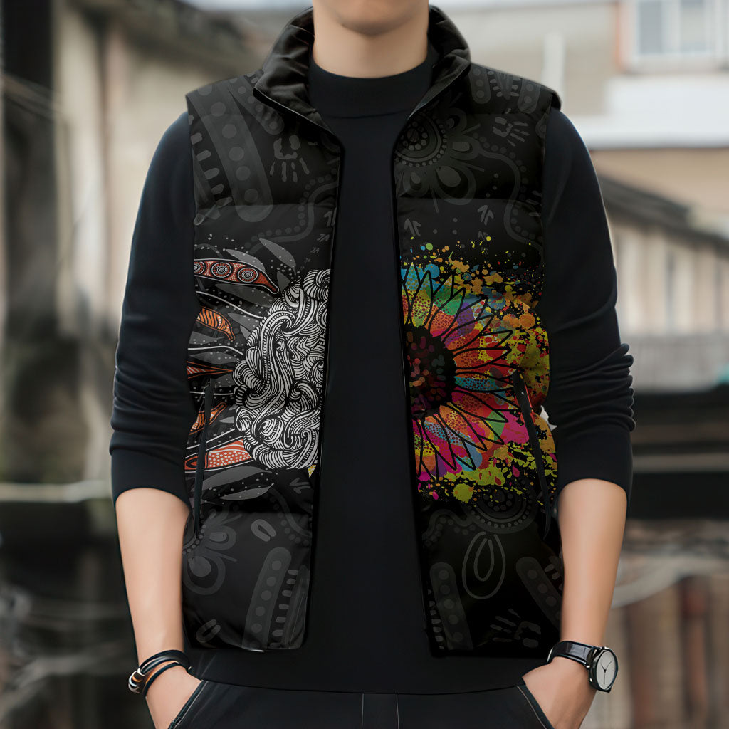 Australia Aboriginal Sleeveless Puffer Jacket Autism It's Okay To Be Different