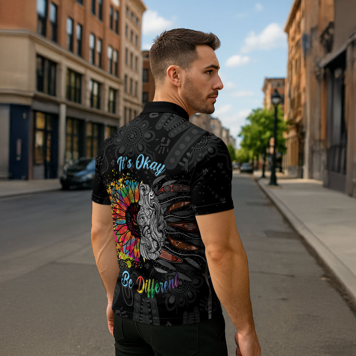 Australia Aboriginal Zipper Polo Shirt Autism It's Okay To Be Different