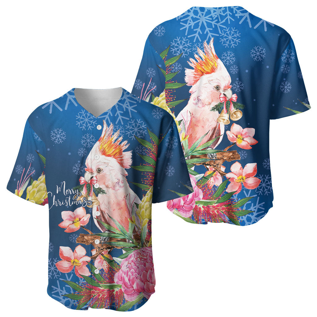 Australia Christmas Pink Cockatoo with Banksia Baseball Jersey Snowy Blue
