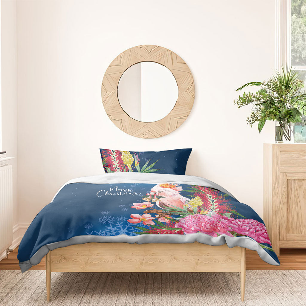 Australia Christmas Pink Cockatoo with Banksia Bedding Set Snowy Blue