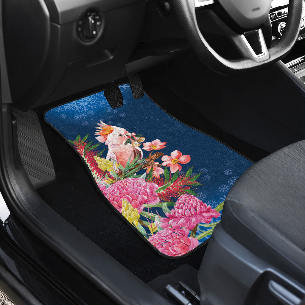 Australia Christmas Pink Cockatoo with Banksia Car Mats Snowy Blue