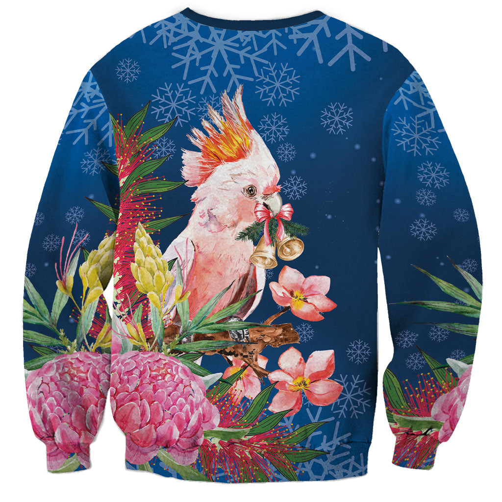 Australia Christmas Pink Cockatoo with Banksia Sweatshirt Snowy Blue