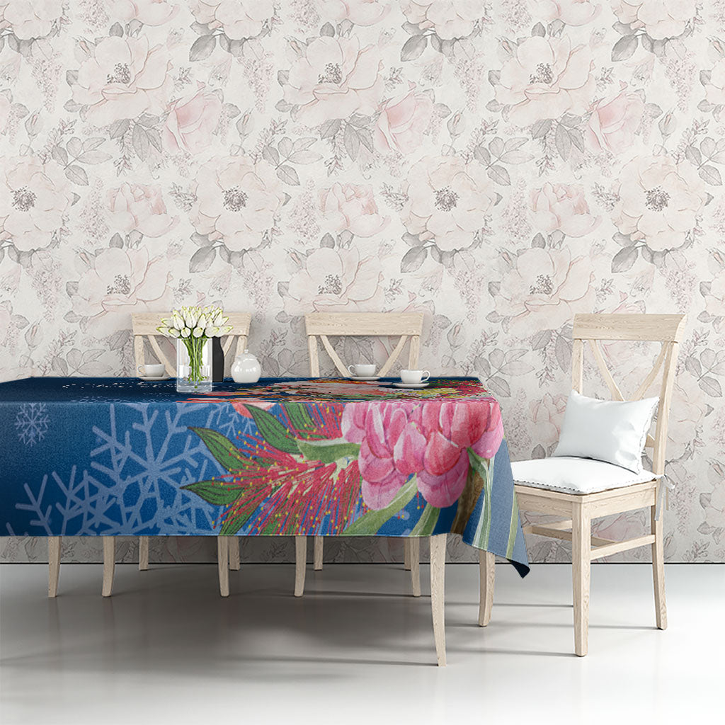 Australia Christmas Pink Cockatoo with Banksia Tablecloth Snowy Blue