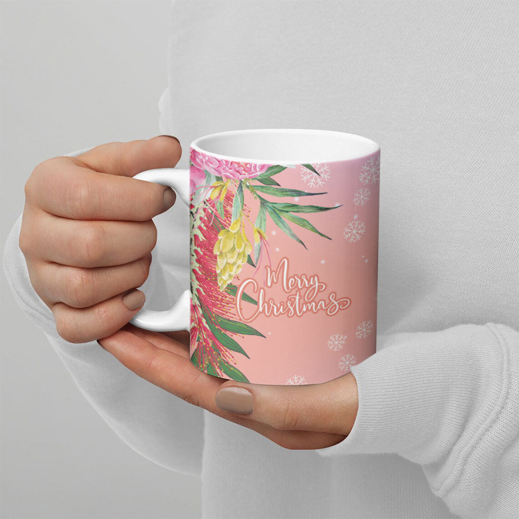 Australia Christmas Pink Cockatoo with Banksia Ceramic Mug Coral Pink