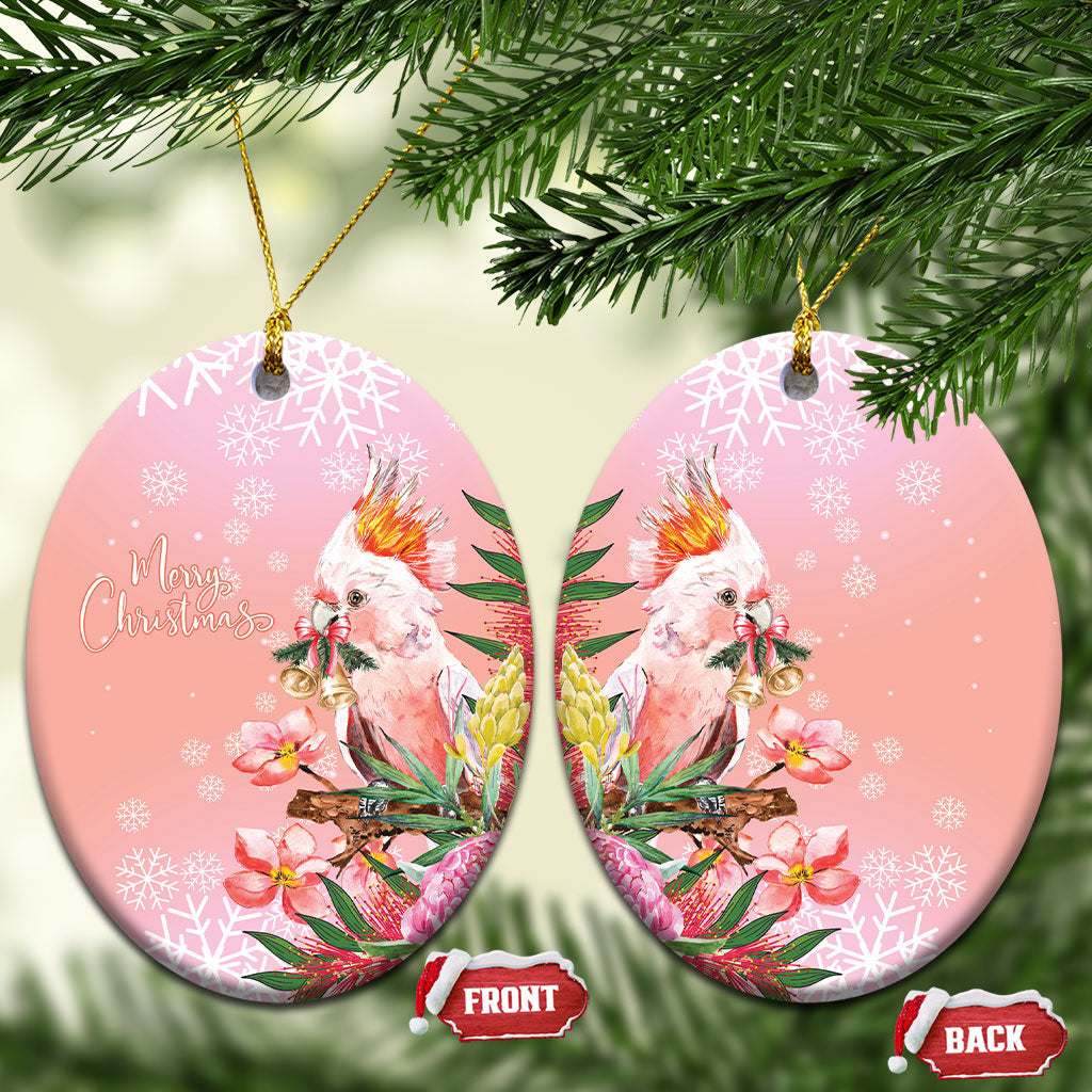Australia Christmas Pink Cockatoo with Banksia Ceramic Ornament Coral Pink