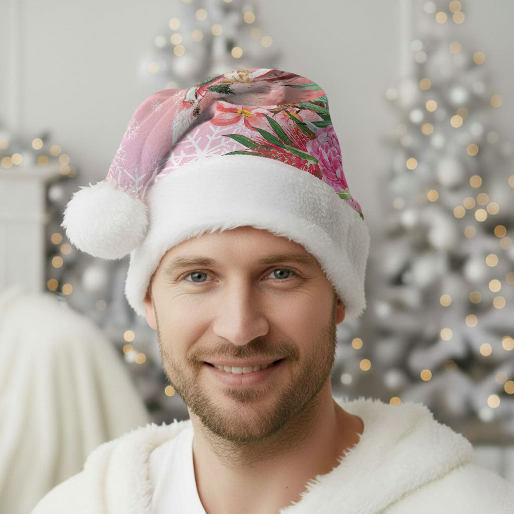 Australia Christmas Pink Cockatoo with Banksia Christmas Santa Hat Coral Pink