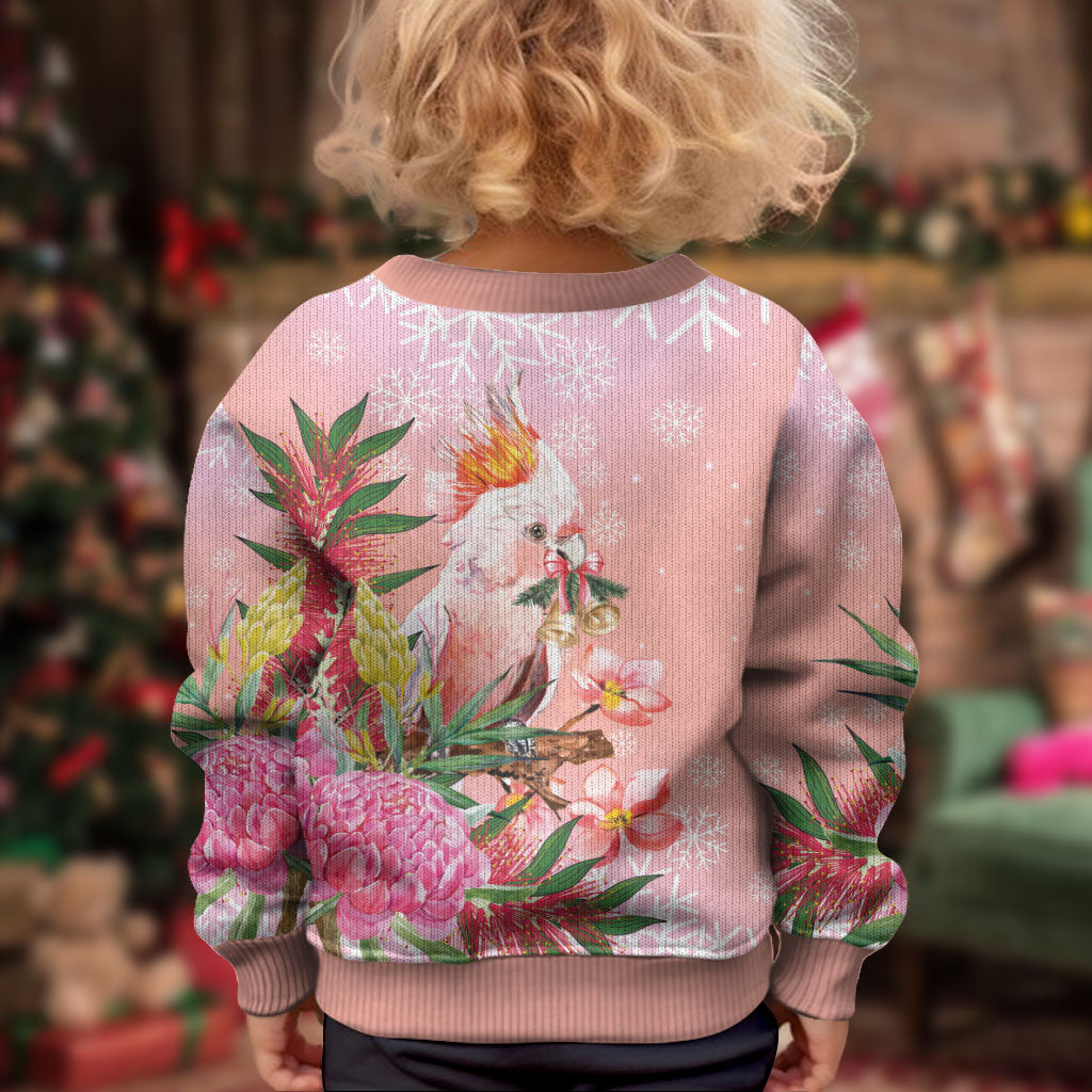 Australia Christmas Pink Cockatoo with Banksia Kid Ugly Christmas Sweater Coral Pink
