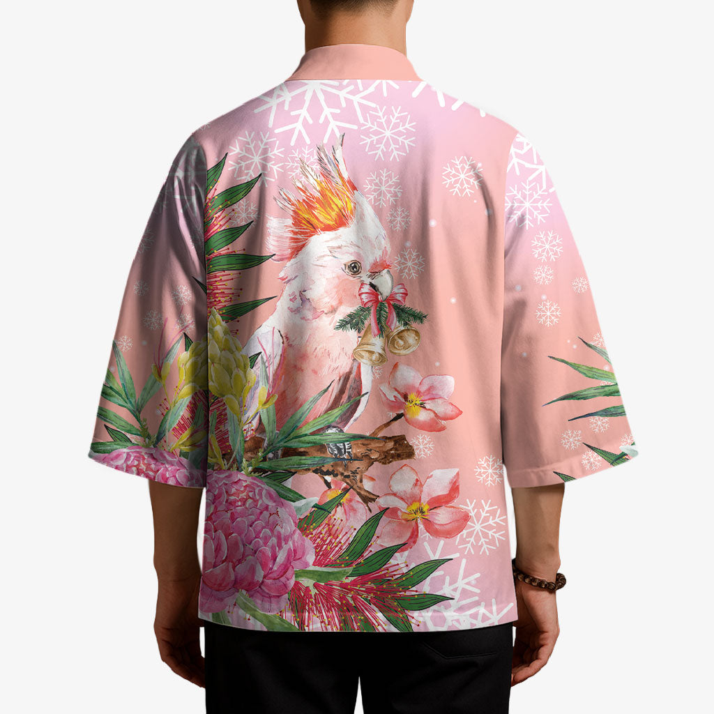 Australia Christmas Pink Cockatoo with Banksia Kimono Coral Pink