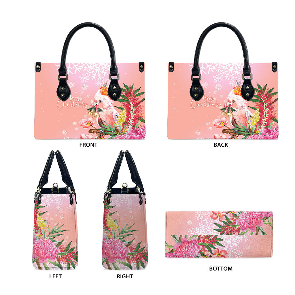 Australia Christmas Pink Cockatoo with Banksia Leather Bag Coral Pink