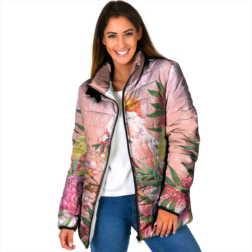 Australia Christmas Pink Cockatoo with Banksia Padded Jacket Coral Pink